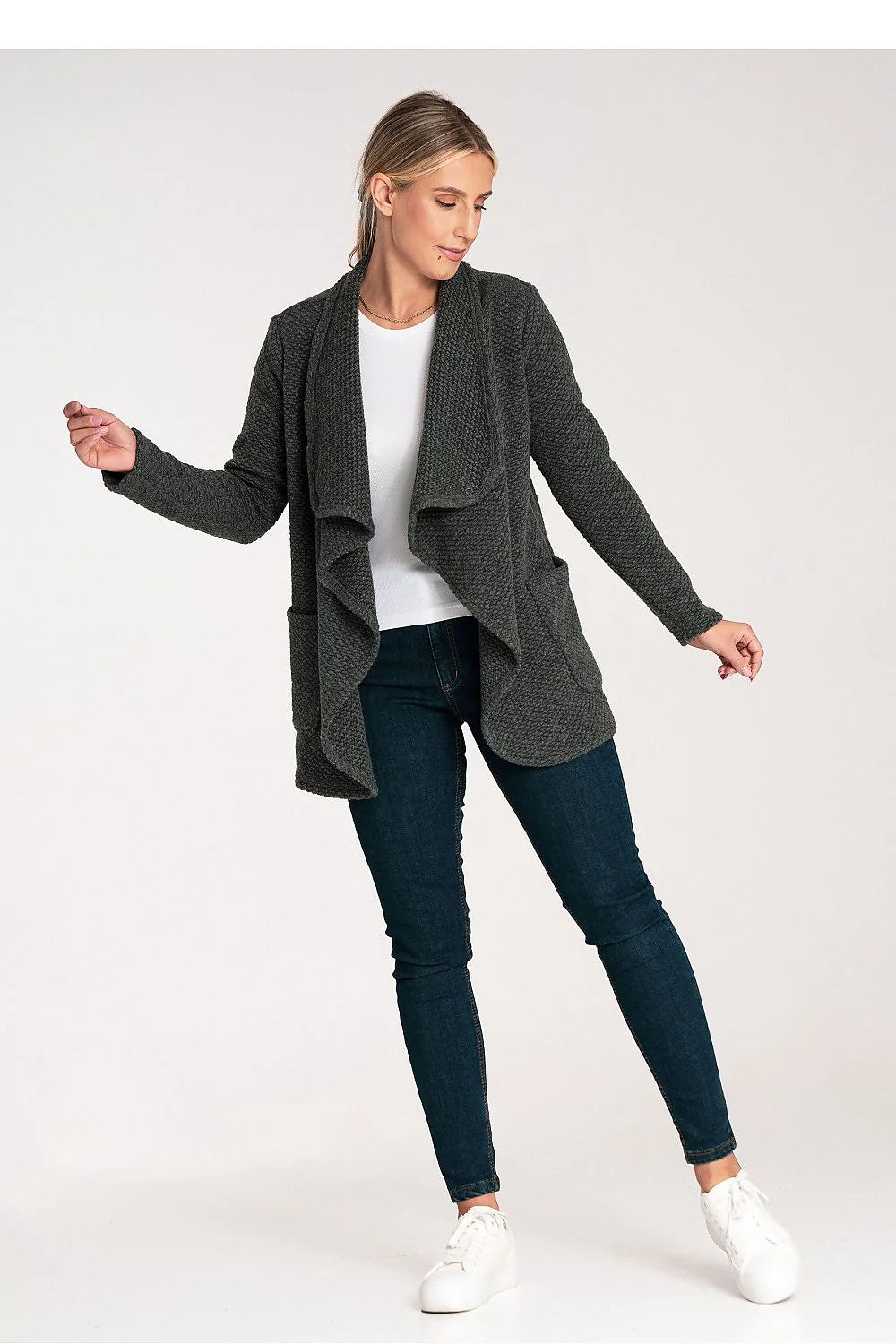 cardigan femme moderne élégant tricot maille épaisse mélange acrylique polyester laine coupe ample col châle