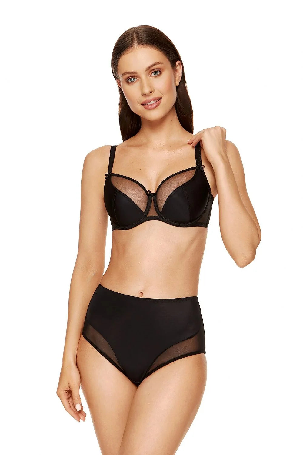 Soutien-gorge balconnet matelassé culotte taille haute noire femmes lingerie élégante confort soutien-gorge dos nu maille transparente tissu renforcé