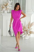 Robe de soirée élégante asymétrique sans manches dos nu couleur rose vif polyester viscose femme