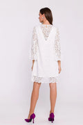 Robe de soirée blanche en dentelle manches longues style bohème coupe droite genoux femmes