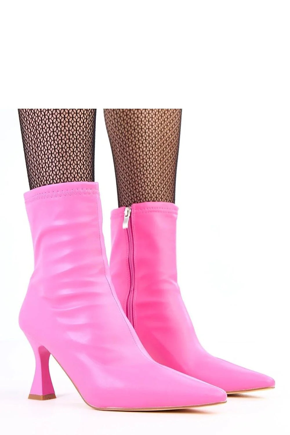 bottines cheville bout pointu talon élancé délicat silhouette ajustée similicuir satiné fuchsia vif tige zippée intérieure confort glamour