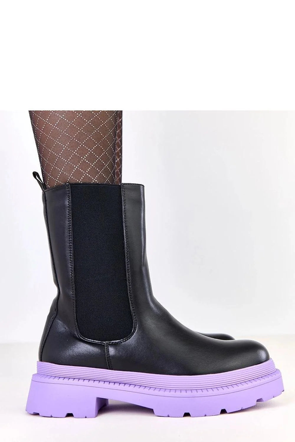 bottines femme chelsea cuir écologique noir semelle violette plateforme crantée talon 4cm bout rond doublée chaude fermeture éclair