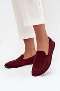 mocassins femme suédine écologique bordeaux profond bout arrondi surpiqûres décoratives silhouette slipon plat semelle fine caoutchouc velours doux confortable