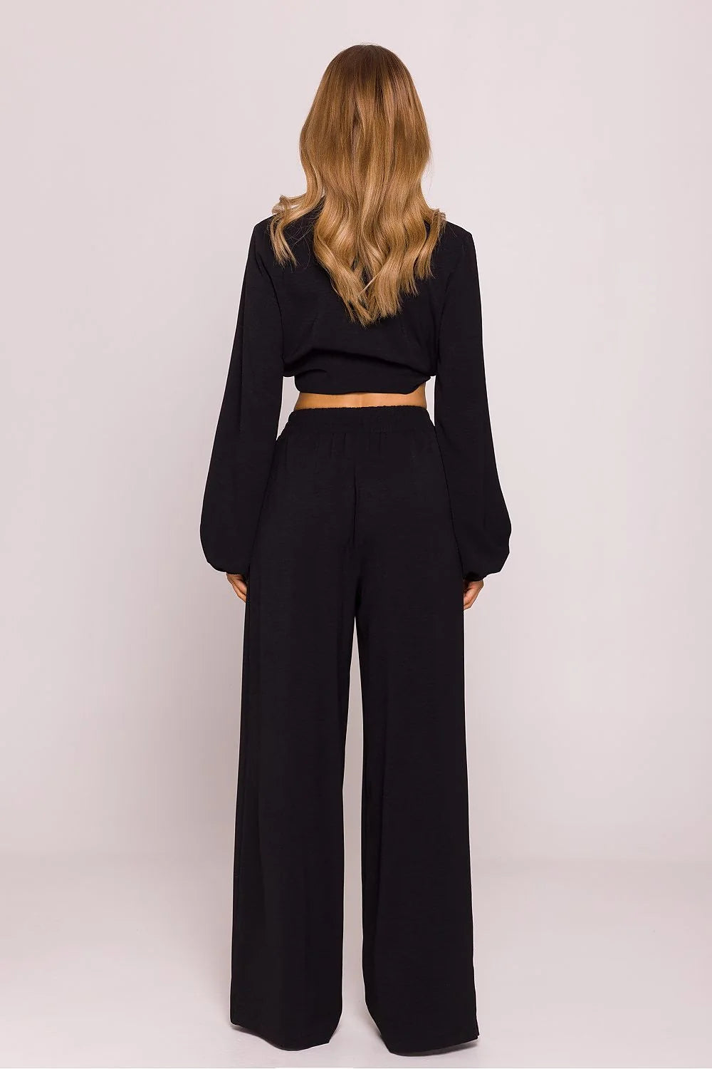 Ensemble robe et pantalon femme Moe manches longues encolure V noeud élégant coupe ample taille élastique sans fermeture poches latérales