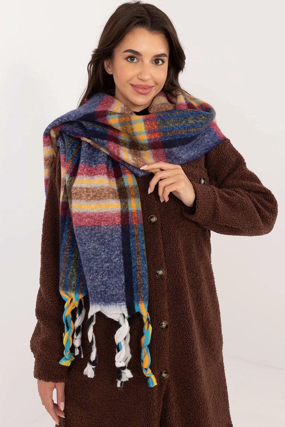 Écharpe à carreaux multicolore pour femme en polyester longue et douillette, style élégant et trendy