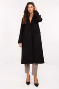 manteau long femme coupe droite oversize noir col tailleur revers deux boutons poches rabat doublé léger polyvalent automne hiver élégant