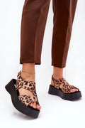 Sandales compensées féminines style audacieux motif léopard cuir écolo plateforme massive confort été