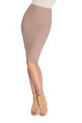 Jupe crayon Pee Ka Boo beige ajustée taille élastique coton élasthanne slim genoux femmes