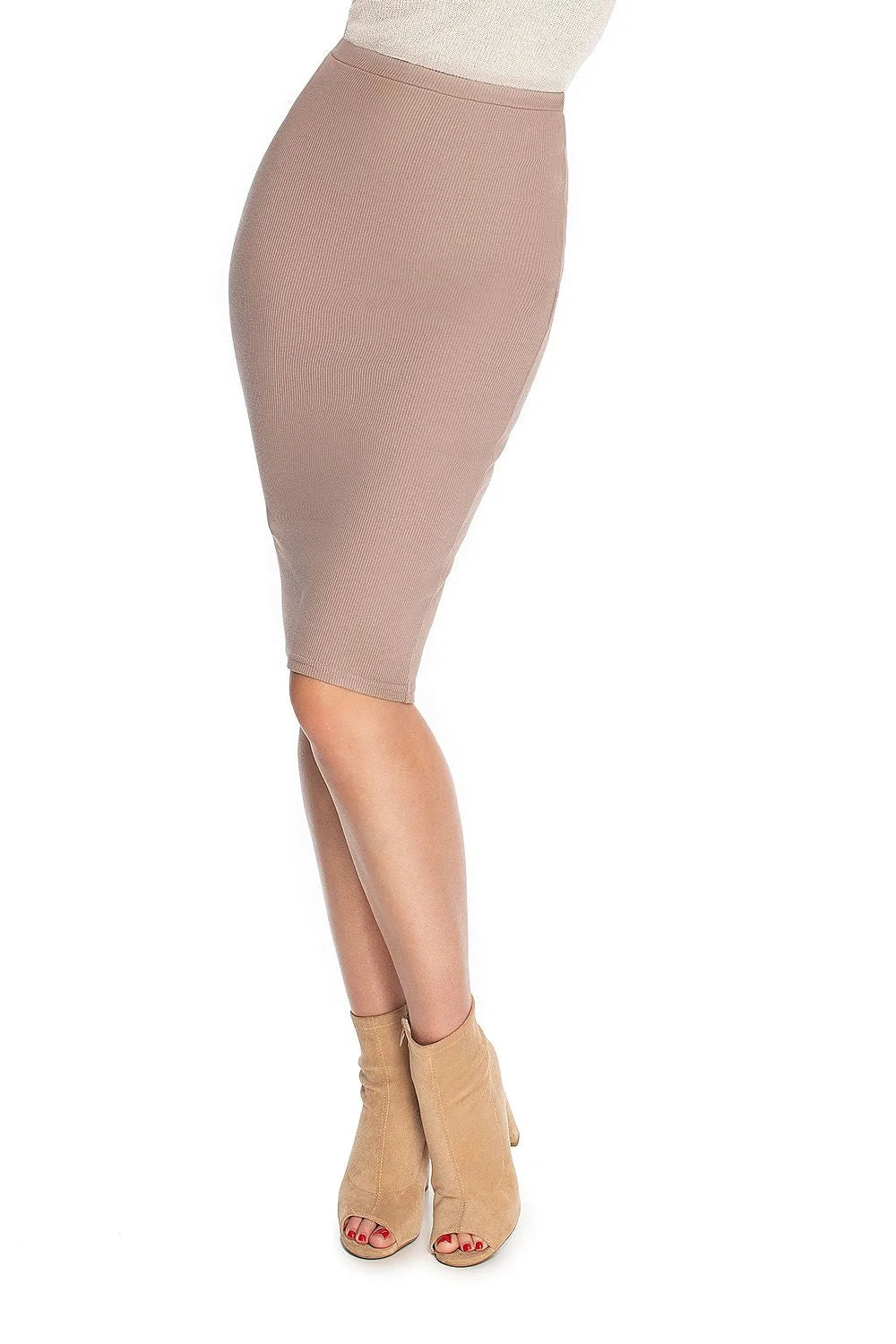 Jupe crayon Pee Ka Boo beige ajustée taille élastique coton élasthanne slim genoux femmes