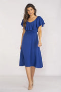 Robe élégante pour femme en viscose 97% avec encolure ronde manches courtes taille élastique style casual