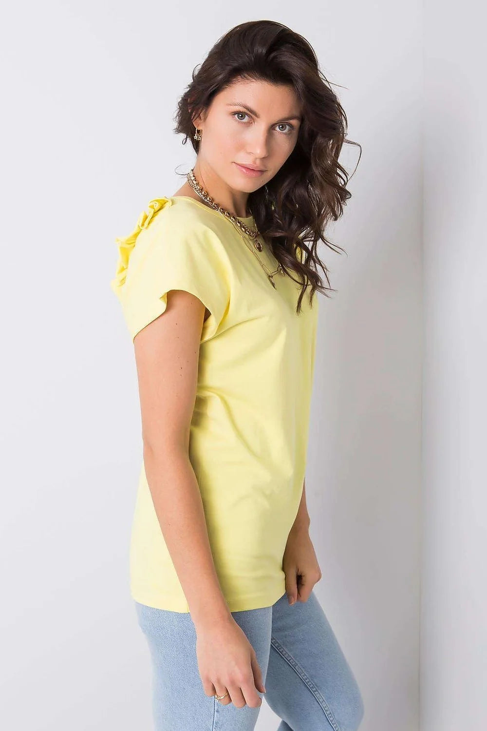 Chemisier élégant pour femme en coton 95% lycra 5% coupe ample manches courtes beige pâle sans motifs
