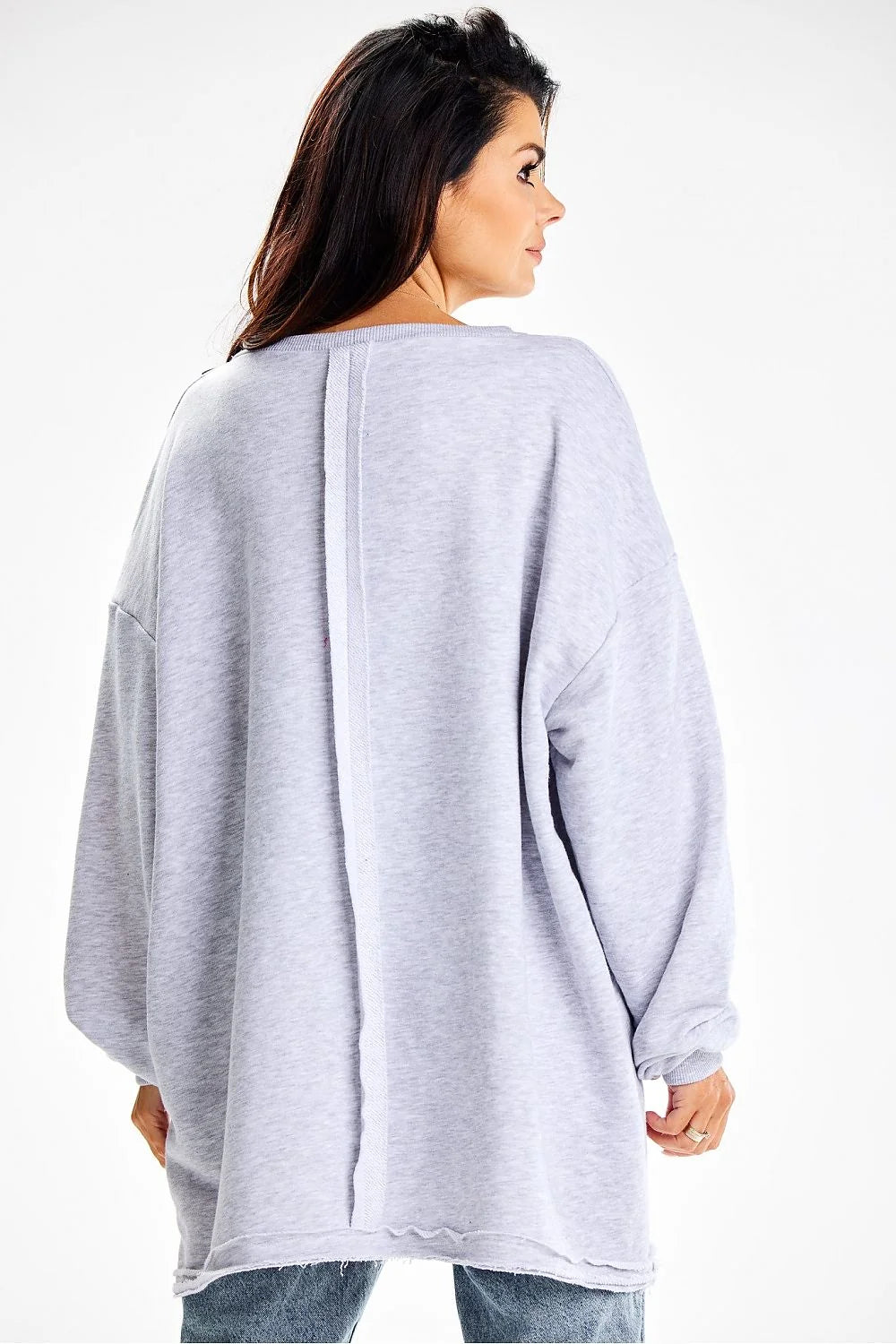 Pull femme ample décontracté gris clair matière douce poche kangourou taille universelle Pologne mode moderne