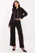 ensemble survêtement femme crop sweat capuche cordon contrastant pantalon taille haute jambes larges poches strass scintillant stretch noir