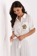 Chemise femme élégante style décontracté coton naturel manches 3/4 longueur courte nœud dos mademoiselle Paris