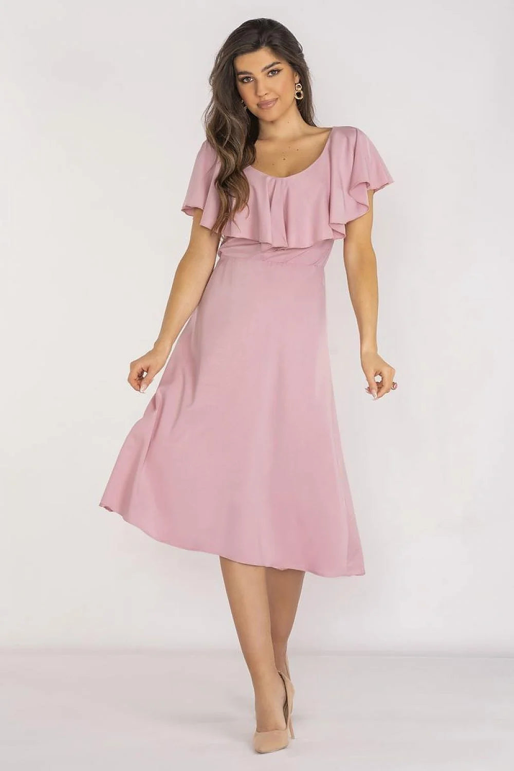 Robe de jour élégante awama en viscose élasthanne manches courtes encolure ronde dos zip tailleur ajustable femmes