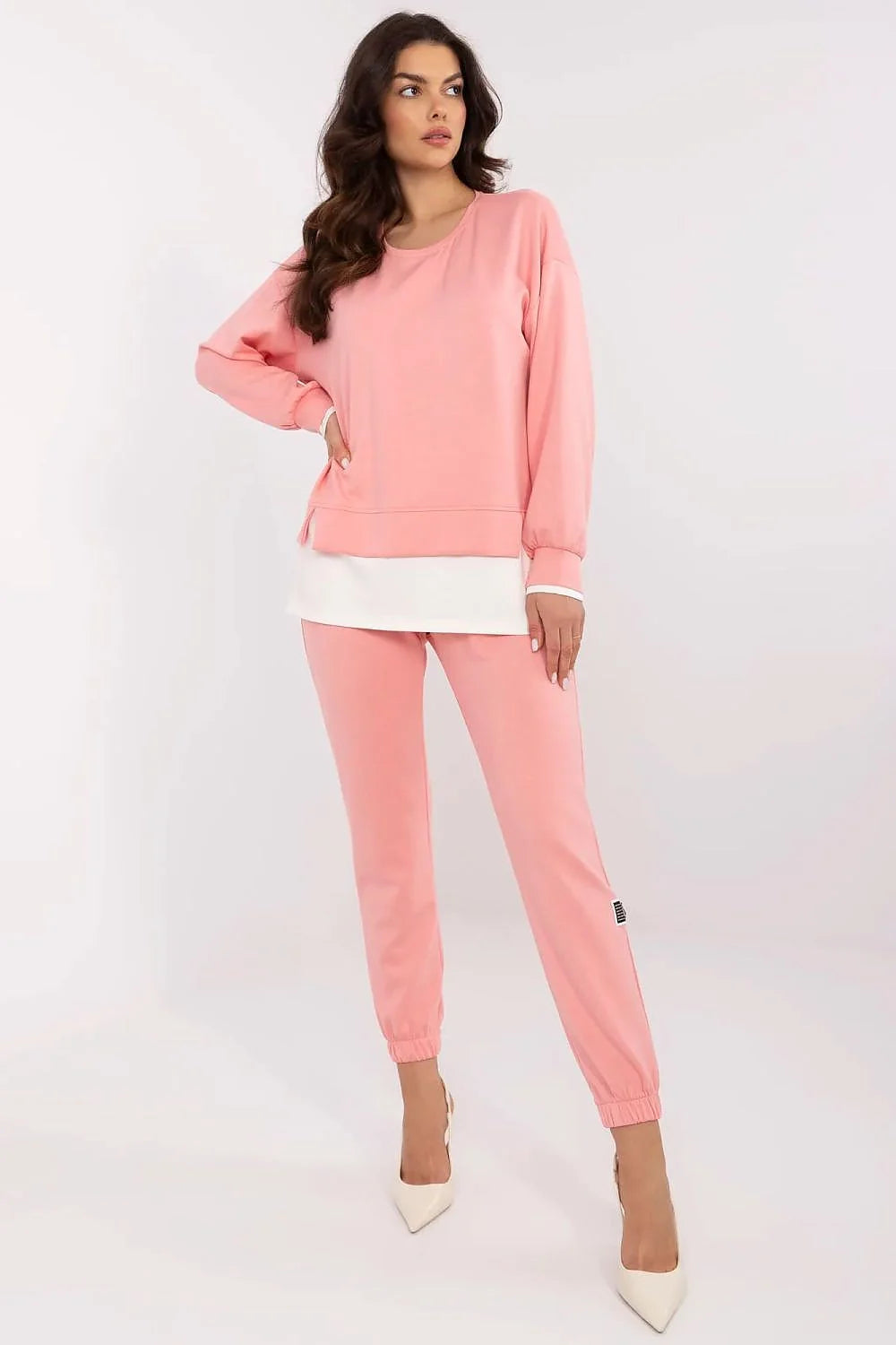 Ensemble Relevance pour femmes, style casual, rose clair, taille haute, insert contrasté, matériau stretch, quotidien