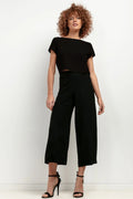 Pantalon femme Tessita haut taille large jambes larges couleur noire matière fluide coupe moderne occasion semi-formelle