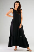 Robe longue sans manches Infinite You largeur progressive tissu coton lycra noire femme confortable occasion décontractée soirée été