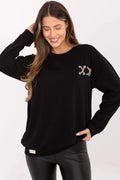 sweatshirt femme oversize noir coupe ample col rond manches longues coton polyester molleton doux œillets métalliques laçage contrastant poignets côtelés