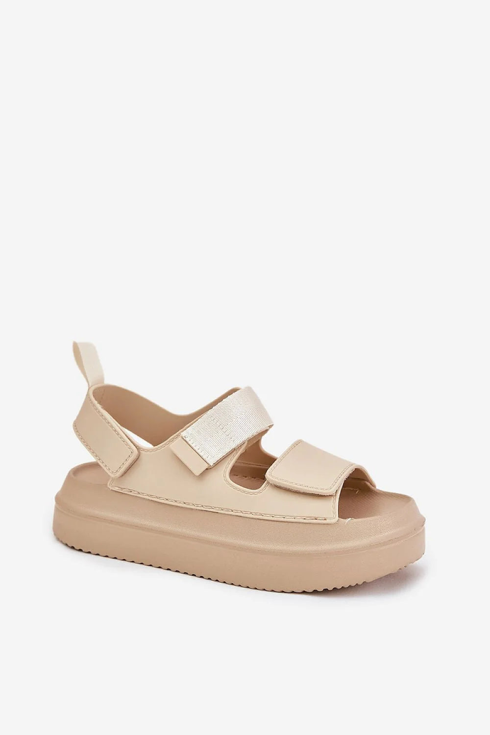 Sandales femmes modernes design épuré plateforme cuir artificiel beige ajustables velcros occasions multiples été