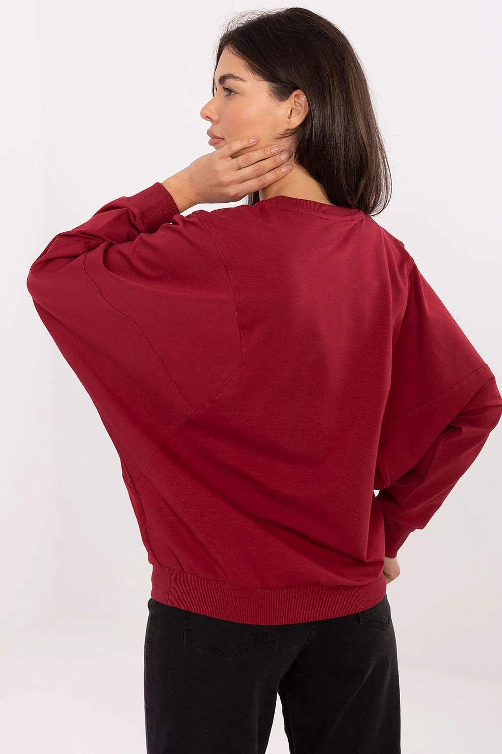 sweatshirt femme oversize bordeaux molleton doux coton elasthanne col rond épaules tombantes manches longues poignets côtelés patch logo