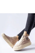 baskets montantes Solea femme beige toile plateforme semelle caoutchouc épaisse nervurée lacets blancs œillets métalliques logo discret silhouette élancée confortable