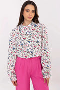 Chemise manche longue Lakerta imprimé floral rose bleu vert tissu léger visage fluide coupe ample col montant boutons discrets