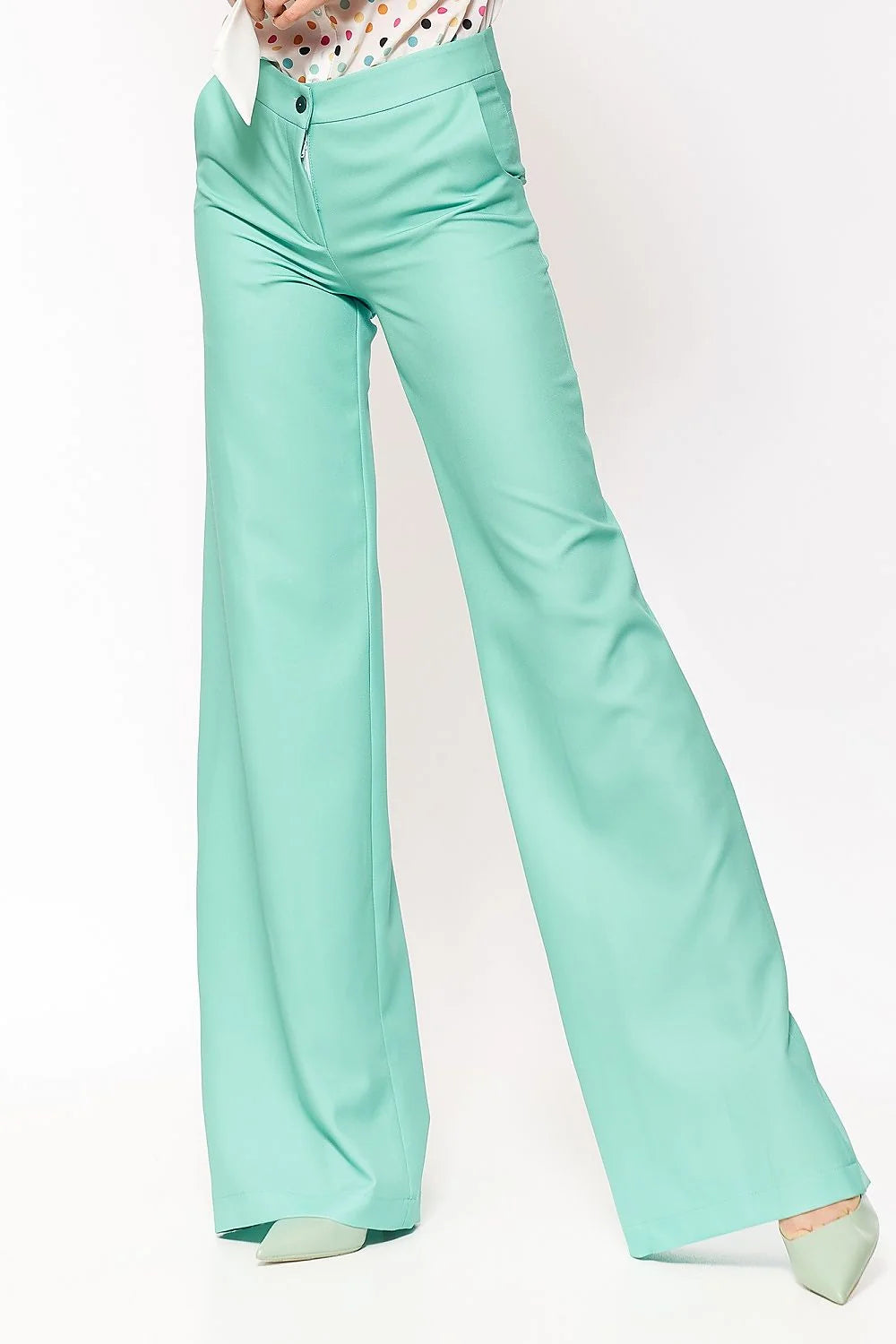 Pantalon palazzo polyester élégant bleu évasé moderne confort bureau décontracté femme taille haute
