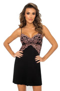 Chemise de nuit élégante sophistiquée dentelle floral noir rose pâle bretelles ajustables femmes mode intime