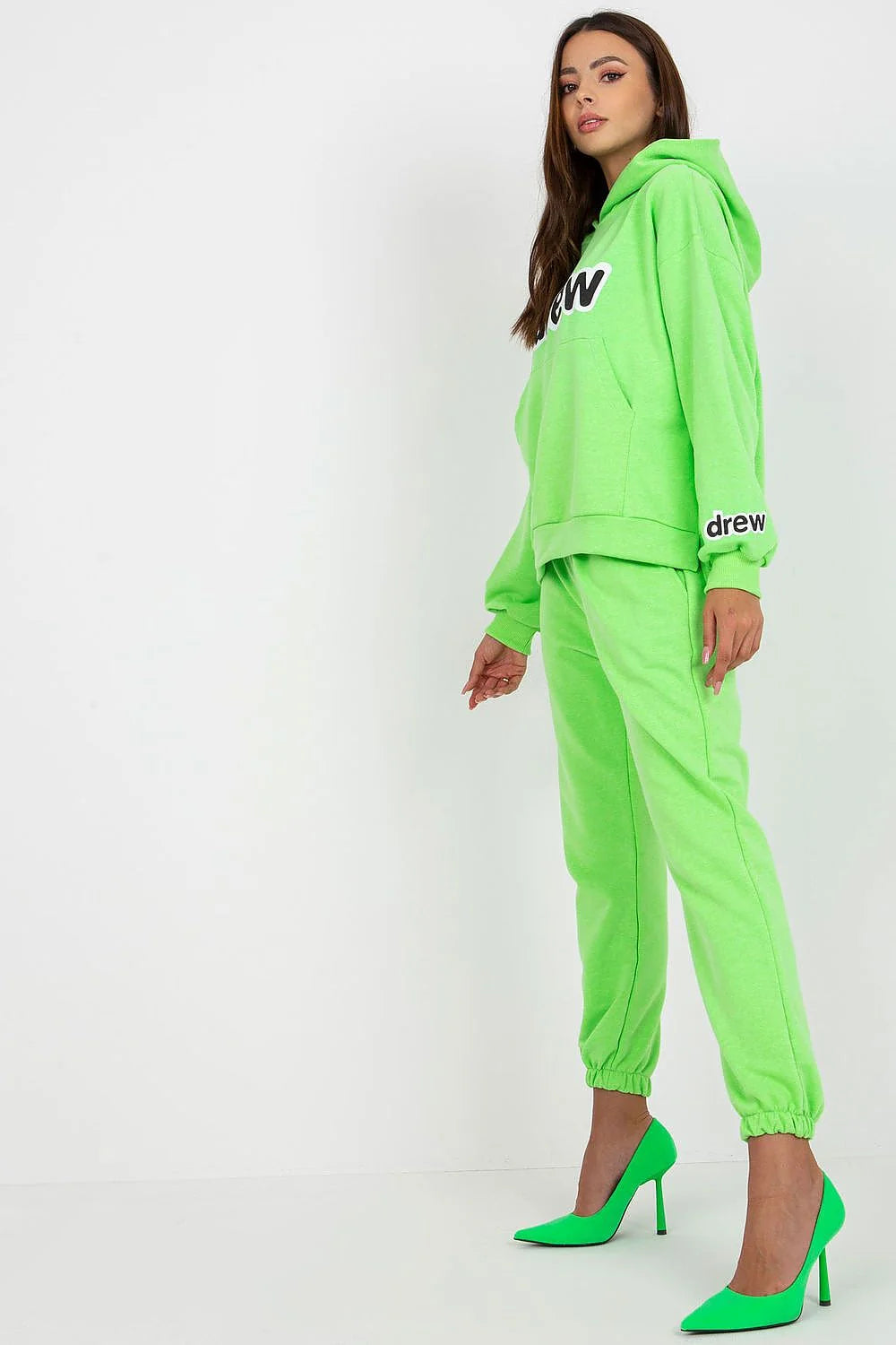 Ensemble Ex Moda Femme Sweat à Capuche et Joggers Coupe Oversize en Coton-Polyester Vert Vif