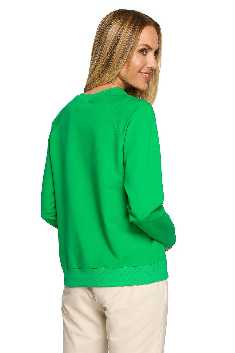 Sweatshirt pour femme moderne style casual couleur verte vif manches longues broderie Girl coton élasthanne ajustement confortable