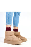 bottines femme cheville suédine camel taupe bout rond plateforme basse 4cm semelle crantée gomme doublure fausse fourrure douce confortable