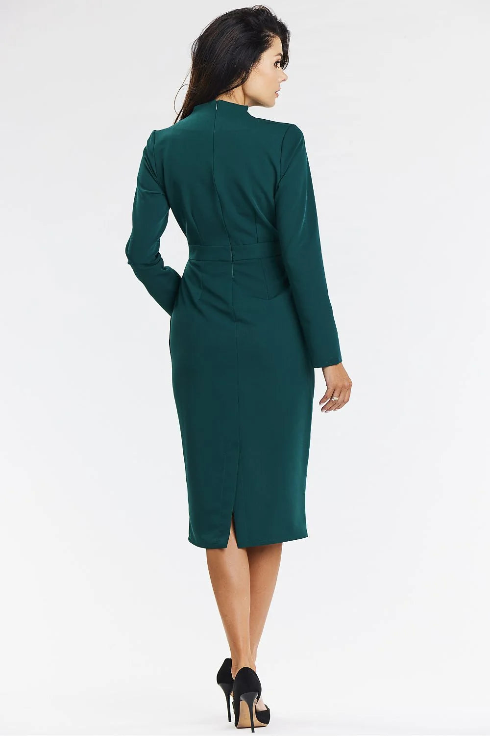 Robe de soirée élégante longue manches longues V-neck vert émeraude taille ajustée femme édition limitée