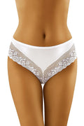 Culotte blanche en dentelle satinée élégante et romantique motifs floraux lingerie féminine raffinée sexy