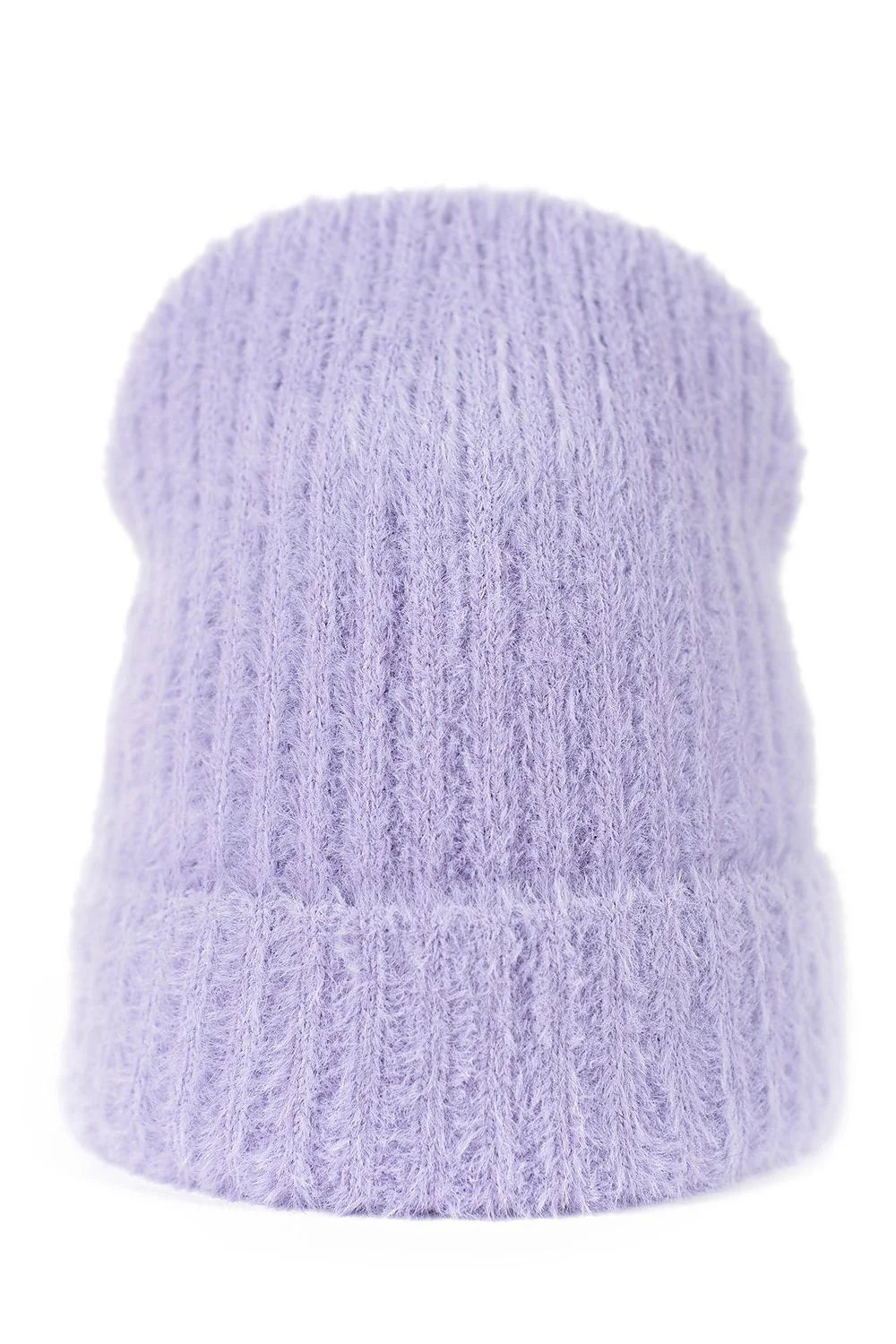 Bonnet en tricot pour femmes style beanie couleur lilas pastel maille côtelée élastique ajustement confortable