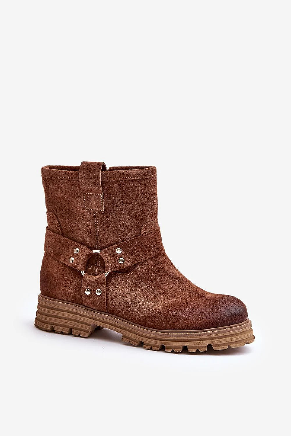 Bottes en cuir suédé pour femmes, design élégant, bride décorative, semelle crantée camel, confortable et durable