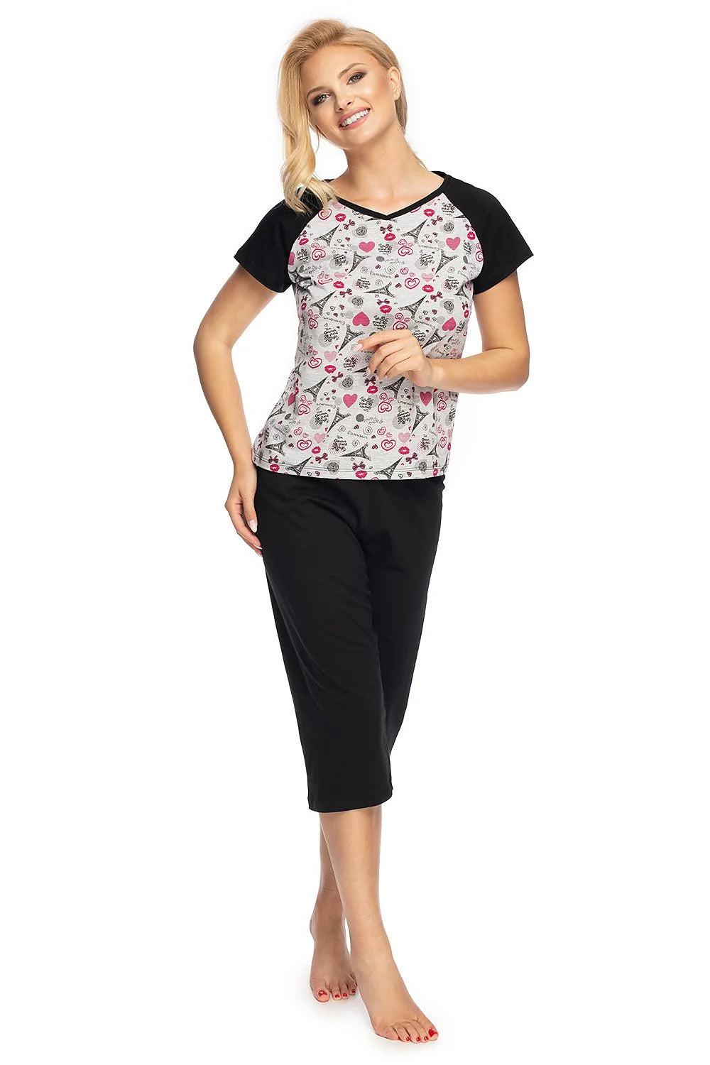 Pyjama coton casual confortable manches courtes motifs cœurs détente yoga nuit femme moderne homewear