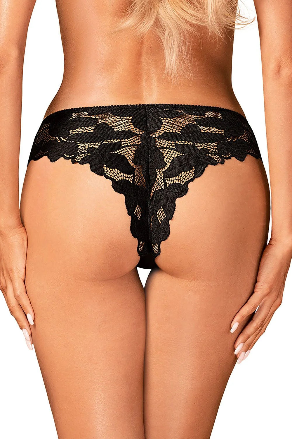 Culotte en dentelle noire pour femmes avec motif floral, coupe ajustée, finition en vague, matériau respirant, style élégant et sensualité