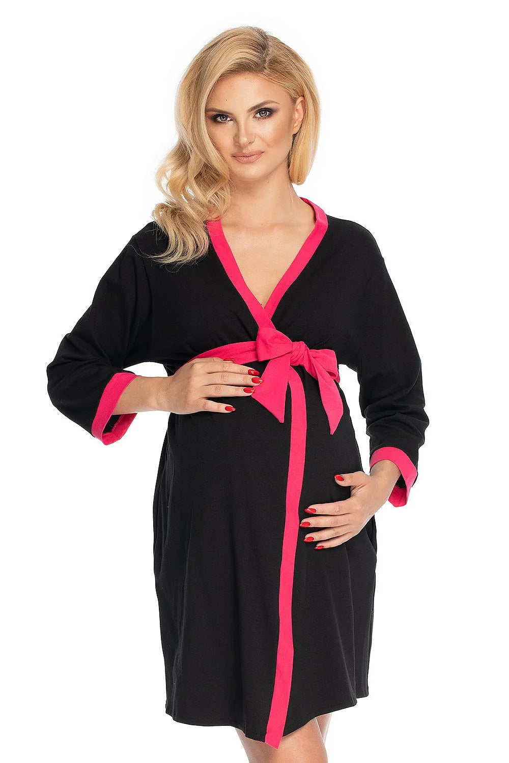 Peignoir de maternité coton élasthanne élégant et confortable noir rose pour futures mamans style