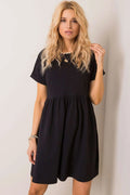 Robe noire élégante pour femme silhouette ajustée manches courtes en coton robe de ville occasion semi-formelle