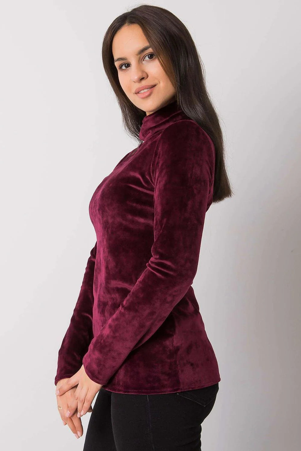 Pull col roulé femme velours vert émeraude chic ajusté manches longues mode automne hiver