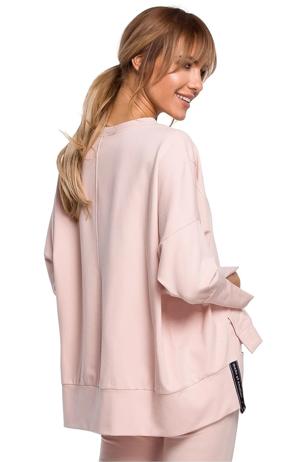 Sweatshirt ample coton noir moderne confortable manches longues fentes poignets pour femme décontractée élégante