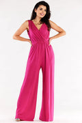 Combinaison pour femme robe longue sans manches en V couleur rose vif tissu fluide élastique Pologne
