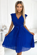 Robe de cocktail style portefeuille couleur bleu roi avec ceinture ajustable robe élégante pour femme taille S M L XL