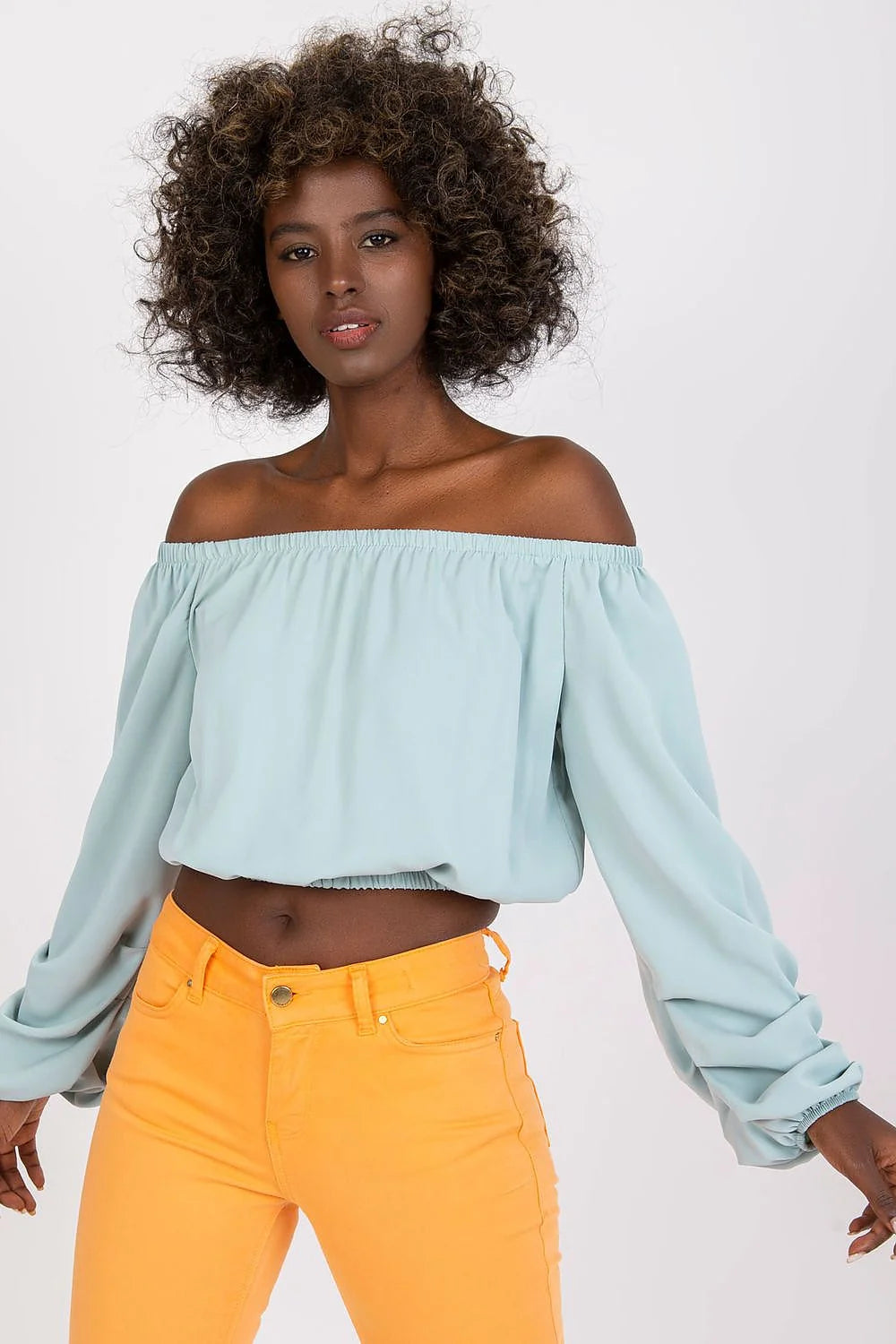 Chemisier à épaules nues style moderne manches longues en polyester 100% pour femmes été tendance Italie Moda