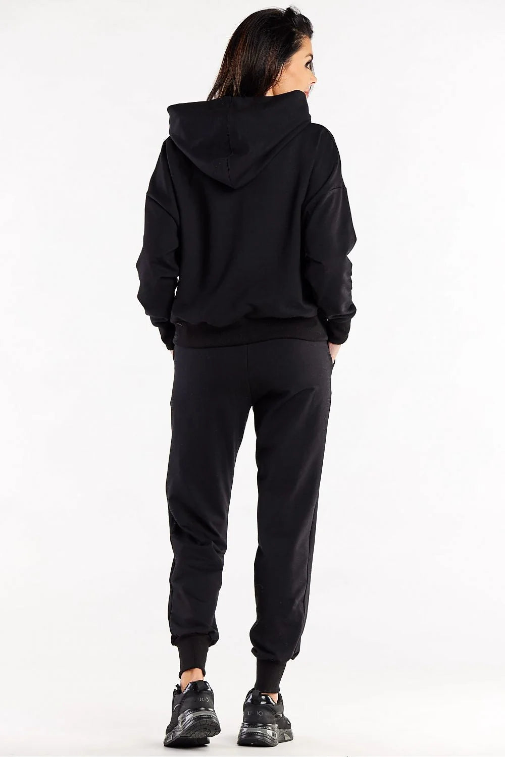 Costume de mode femme épuré tracksuit hoodie joggers coton polyester noir coupe ample élastique