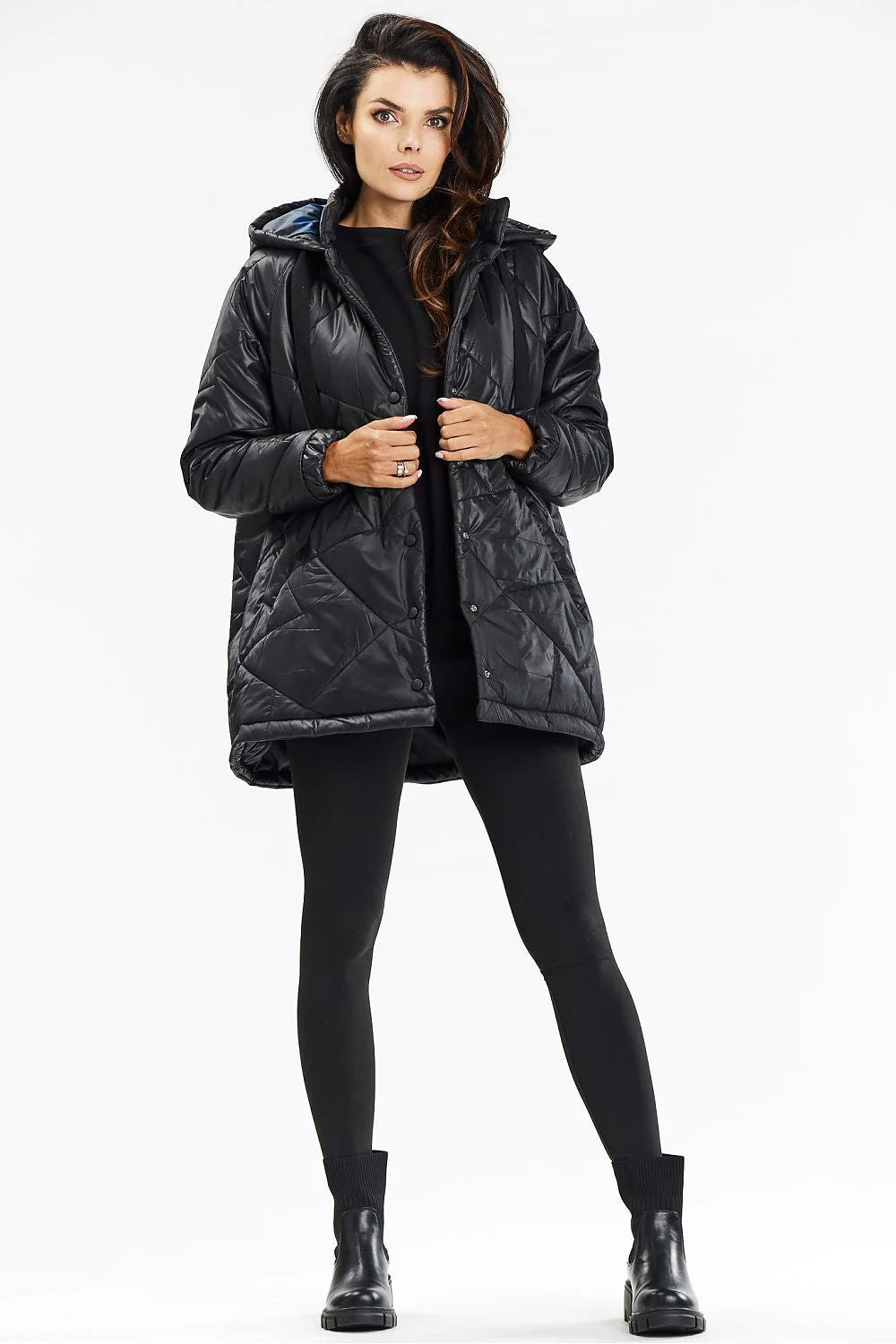 Veste pour femme moderne fonctionnelle capuche assemblée polyester 100 % matelassée asymétrique taille ajustable occasion quotidienne