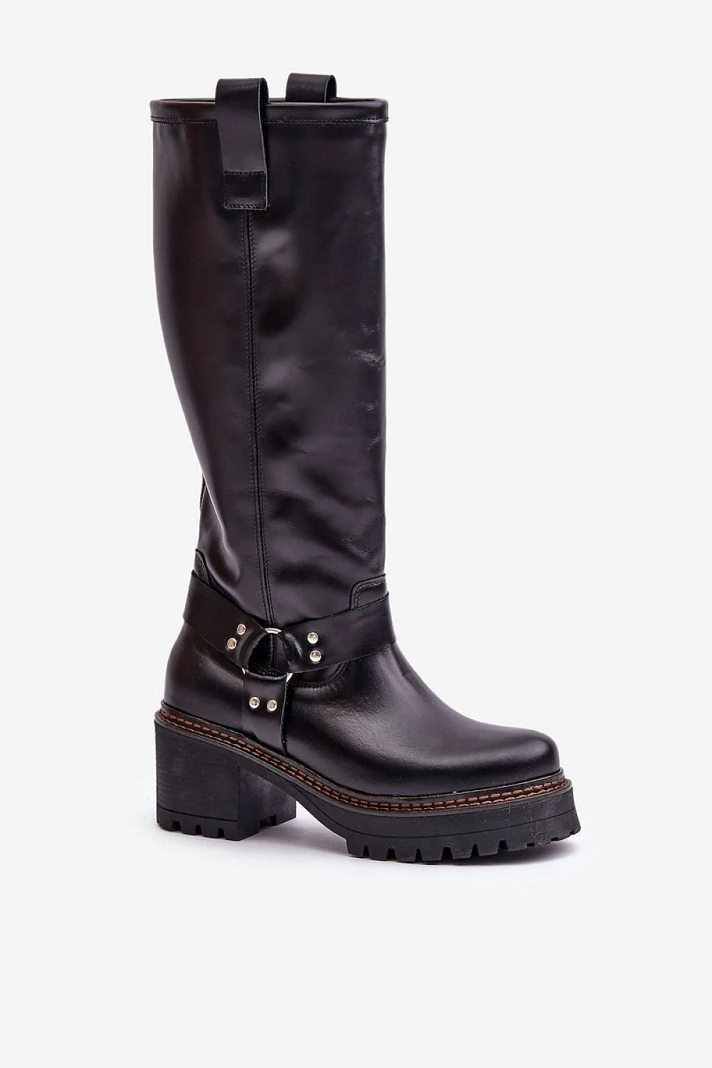 Bottes pour femme en cuir naturel à talon massif design audacieux style biker élégance intemporelle