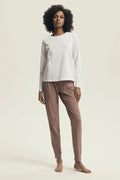 pyjama femme coton doux aéré haut col rond manches trois quarts message frontal pantalon cheville taille élastique imprimé tendance