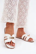 Sandales plates pour femmes en cuir artificiel style élégant sangle dorée confortable été 2023